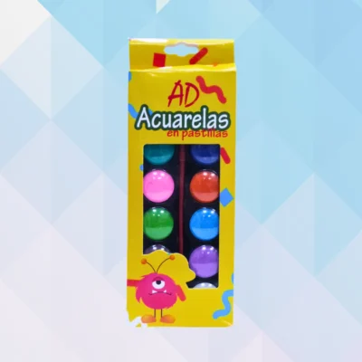 Acuarela escolar 12 col + pincel/estuche